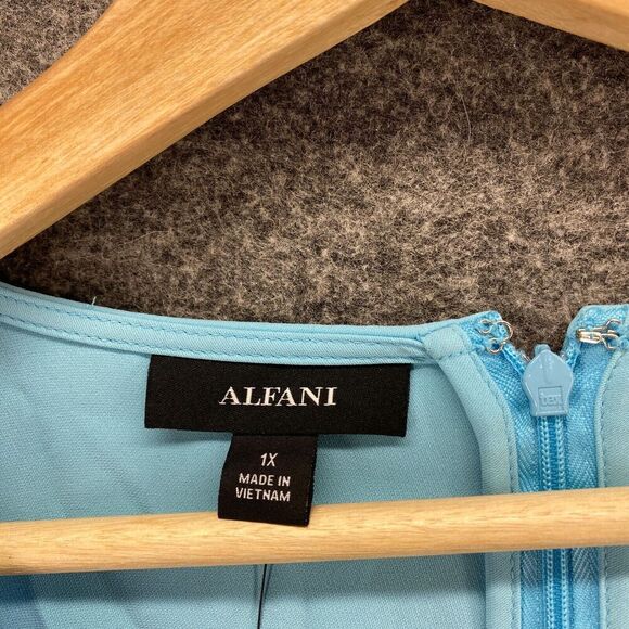 New Alfani Blouse Women 1X Plus Blue Striped Zipper 3/4 Sleeve Round Neck Casual - Picture 5 of 10